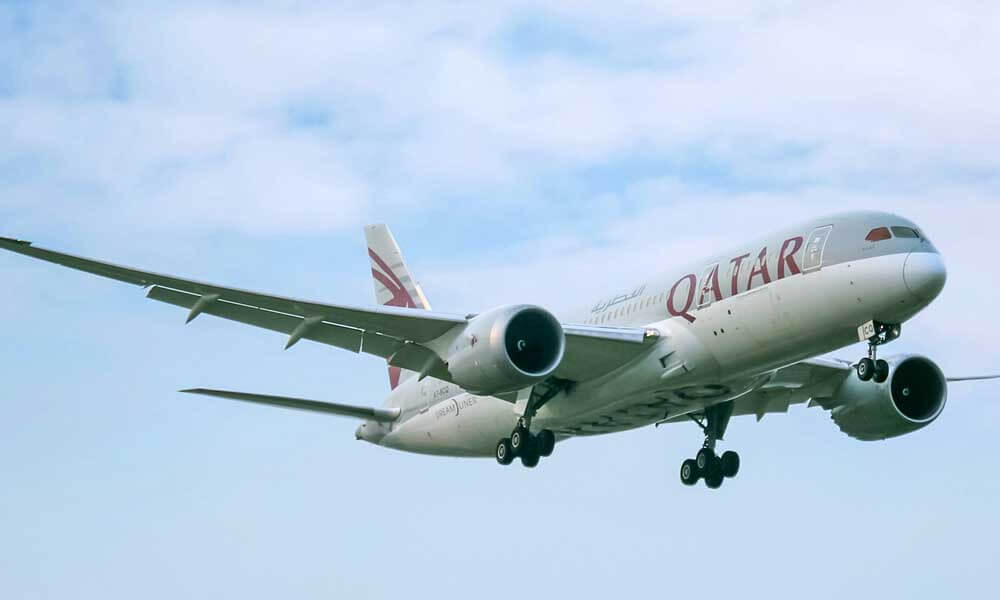 Airborne Qatar Airways aeroplane