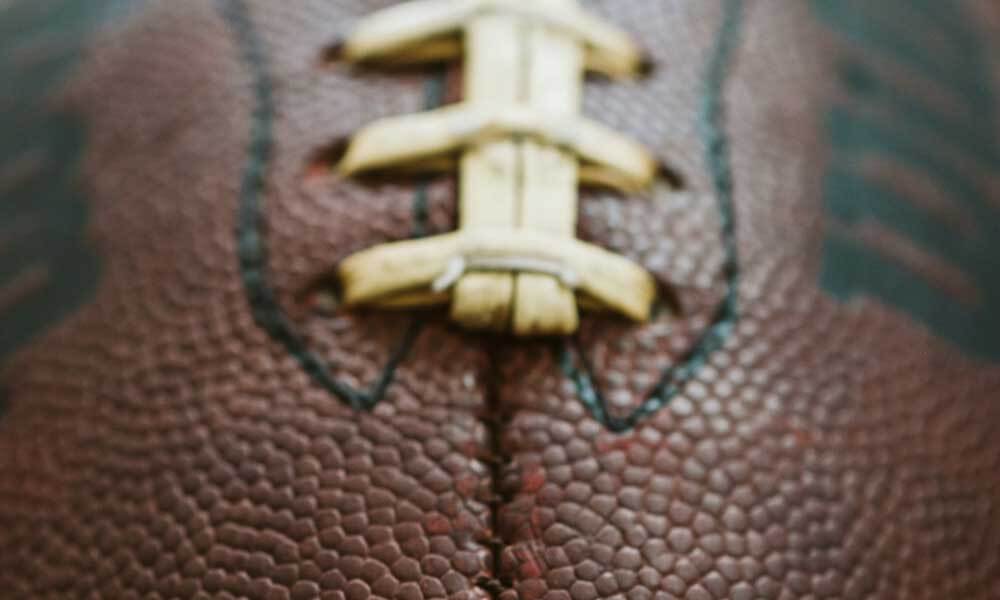 Closeup of an American football leather