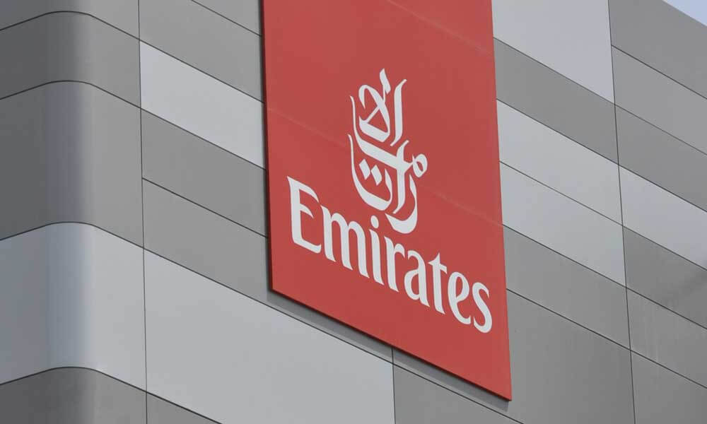 Building with Emirates logo in red background