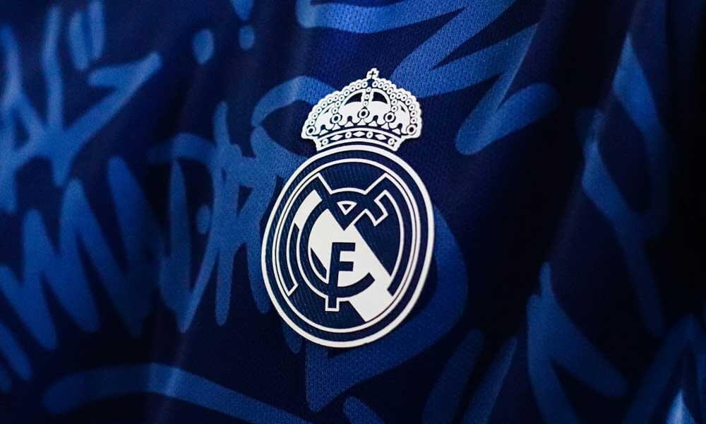 Closeup of Real Madrid CF logo on jersey