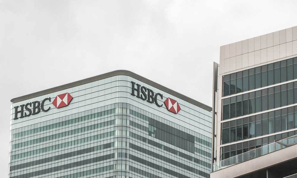 HSBC bank sign on top of building