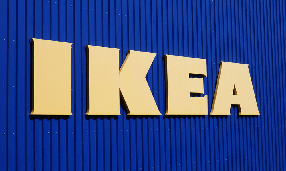Ikea logo on wall at store front