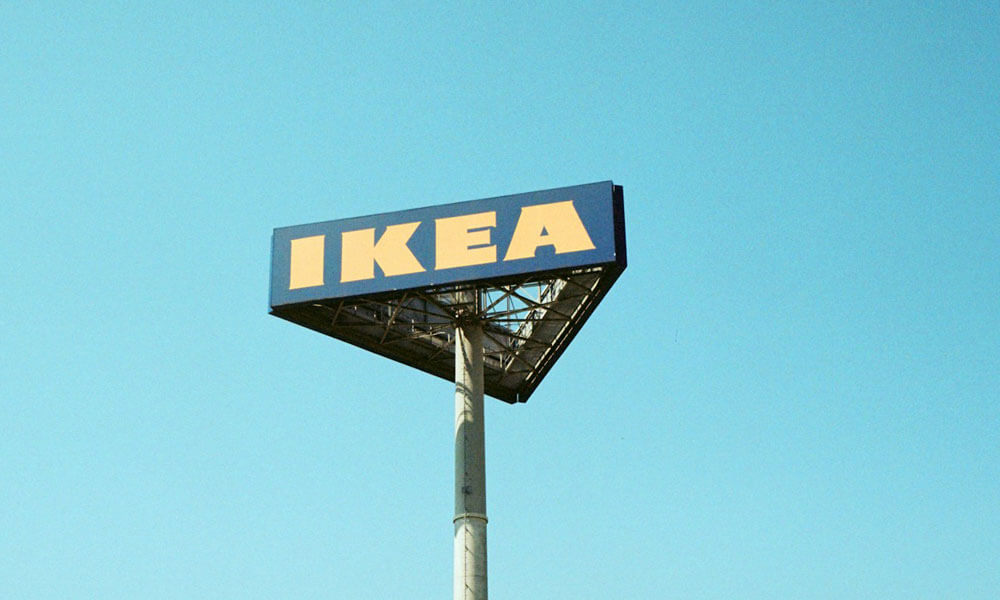 Distinctive Ikea sign with sky background