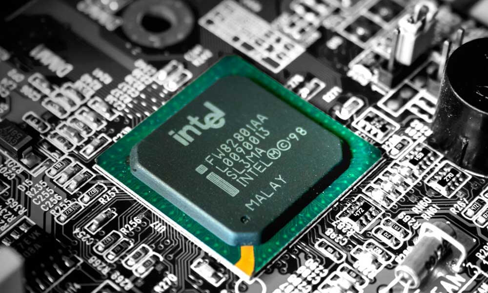 Intel logo printed on chip