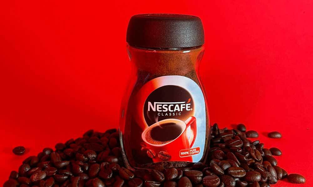 Nestle instant coffee bottle with beans