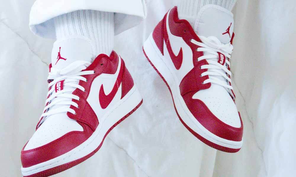 Red and white Nike shoes