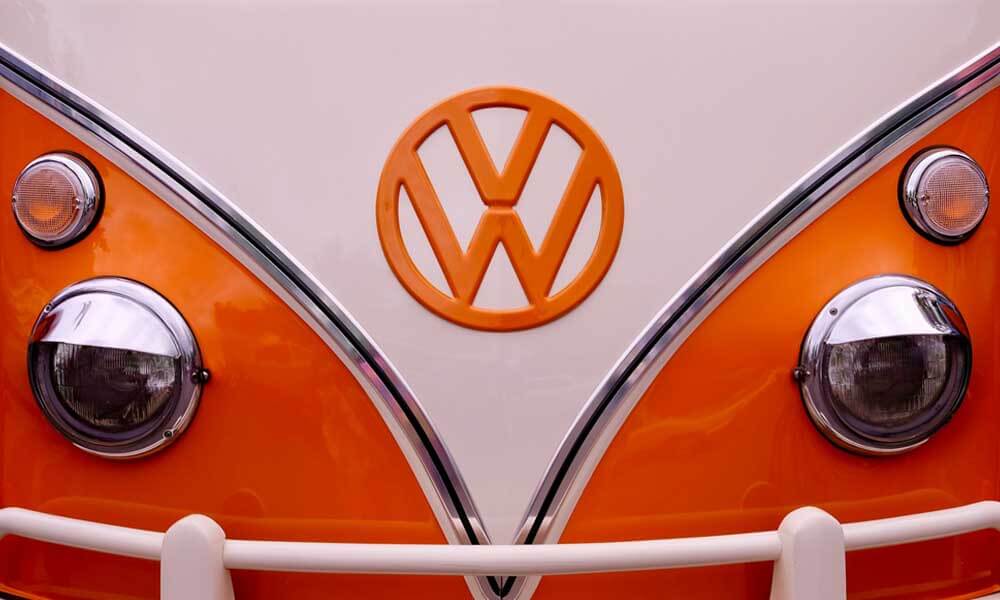 White and orange vintage Volkswagen minivan
